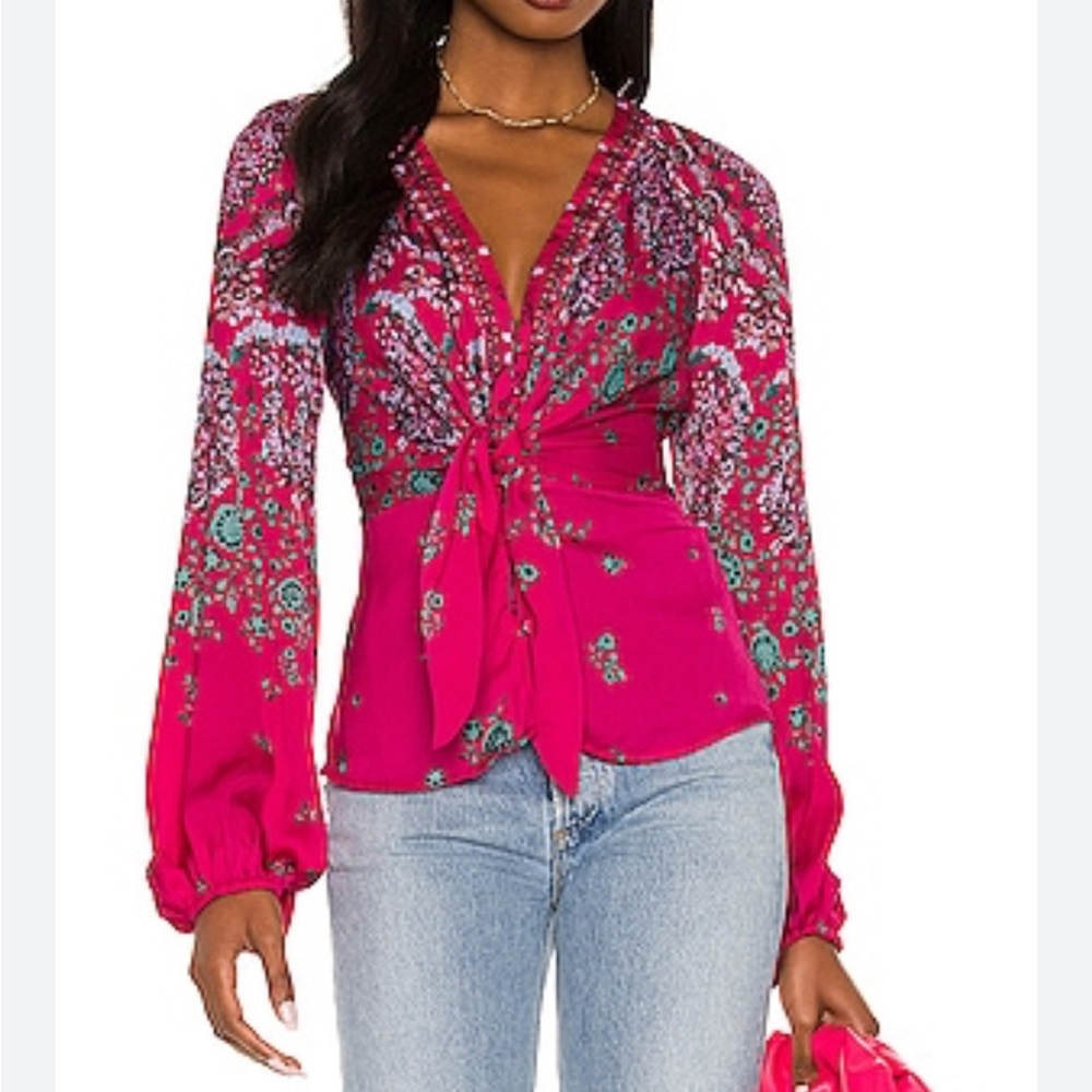 Free People Run Free Tie-Front Blouse